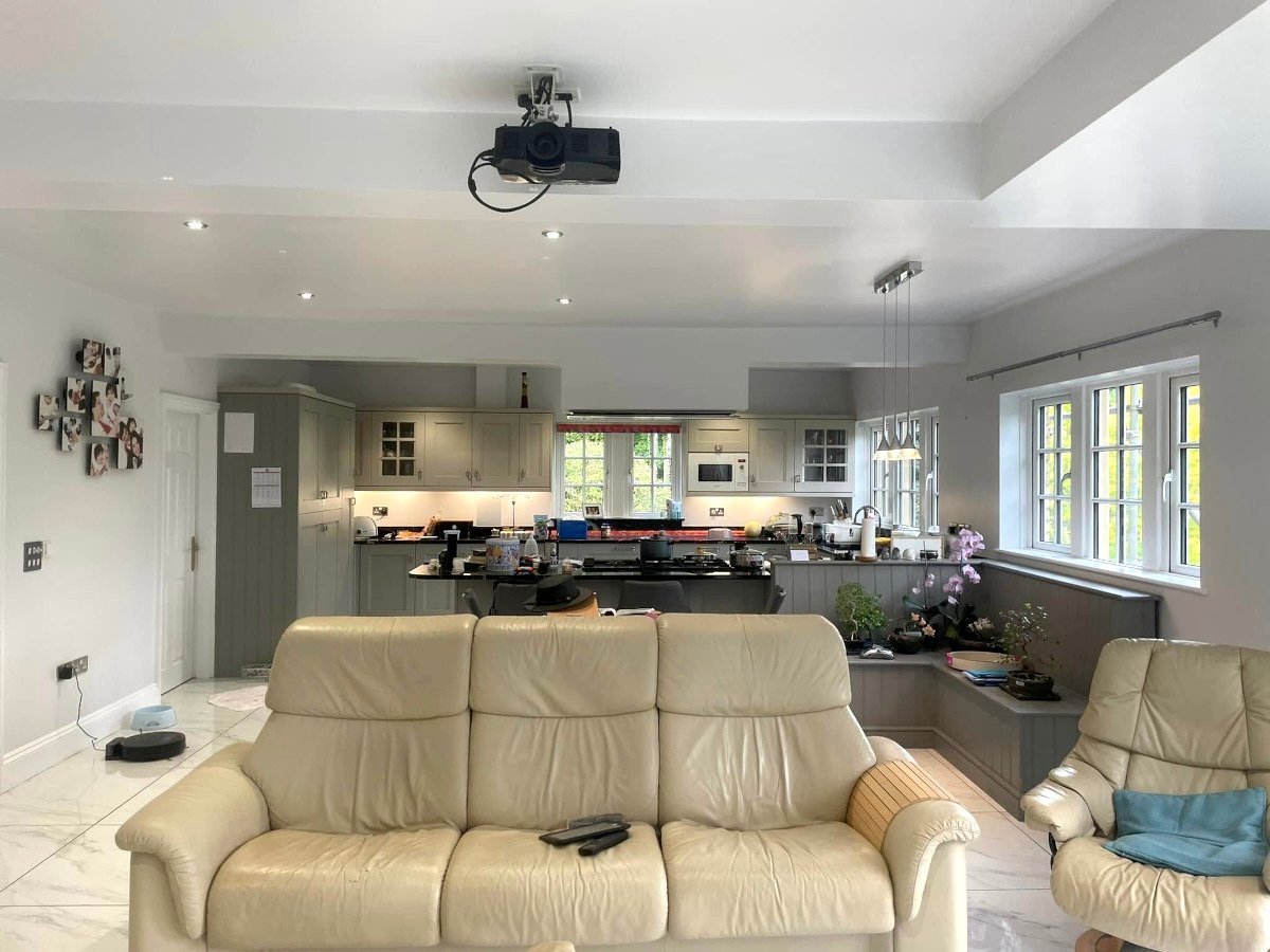 kitchen diner grey painted walls island open plan newport orchid decor